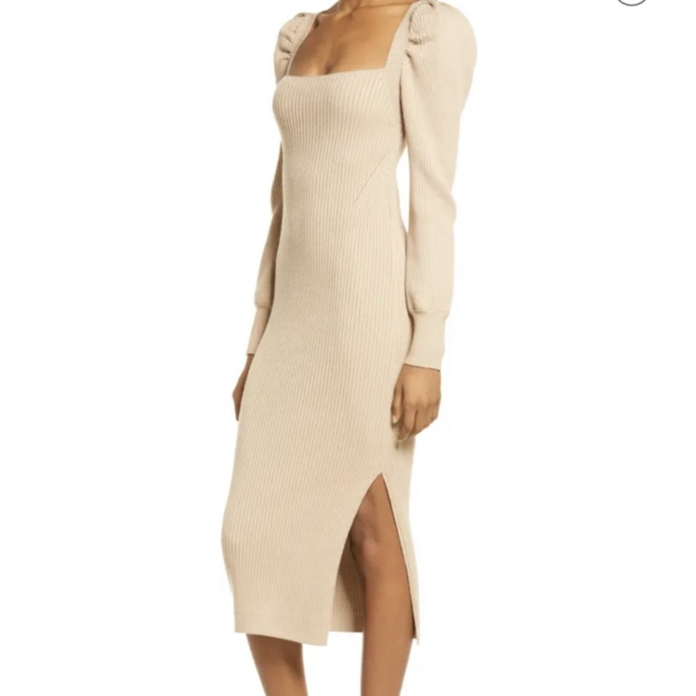 Charles Henry Square Neck Tie Back Puff Long Sleeve Sweater Dress - Size Medium